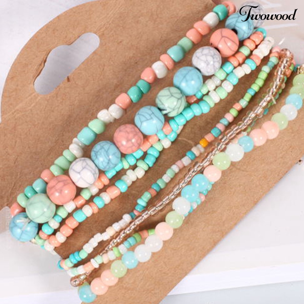 Twowood 8Pcs/Set Elastic Rope Multilayer Women Bracelets Exquisite Women Bohemia Handmade Beads Bracelets Jewelry Accessory