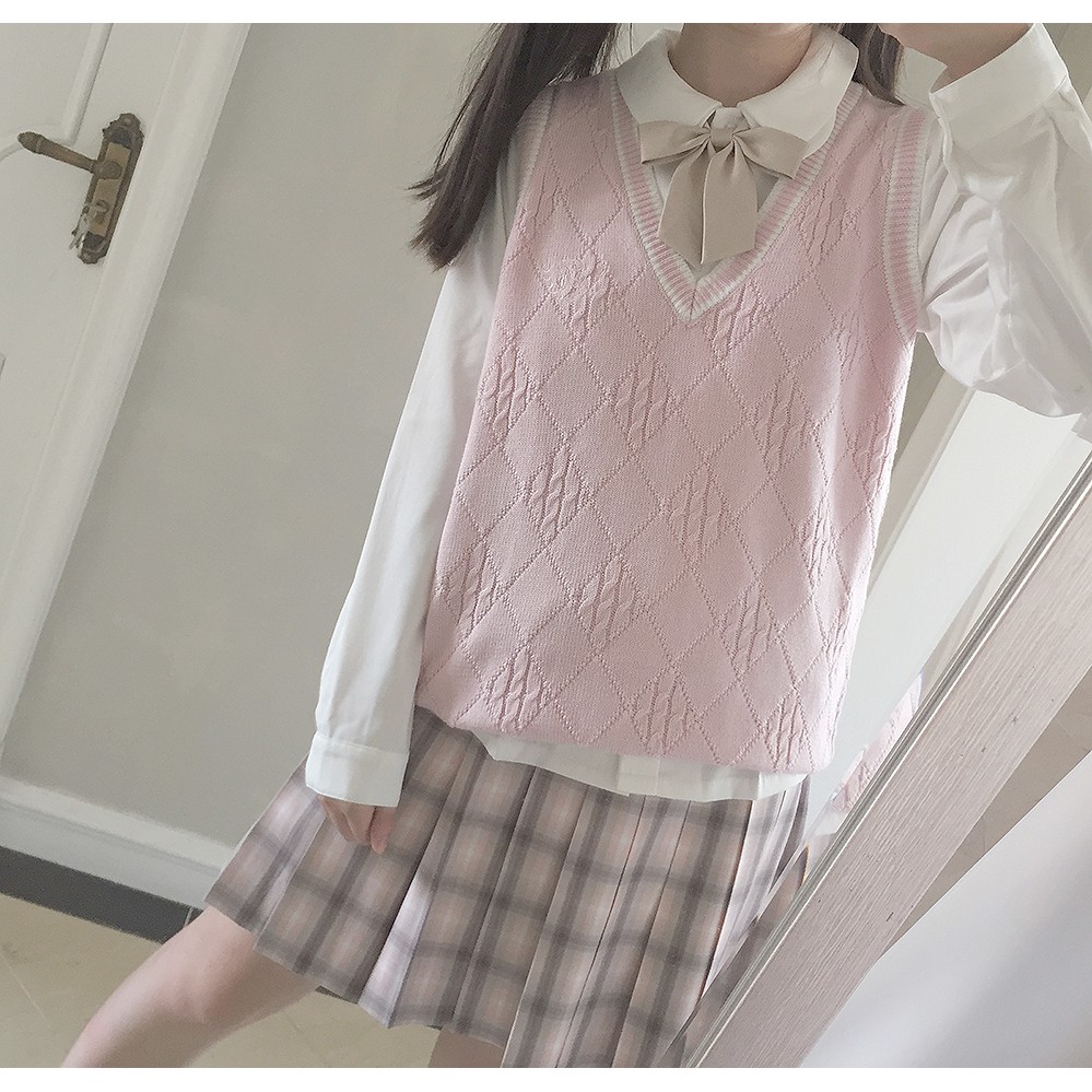 Japanese School Student JK Uniform Vest Girls Sleeveless V-Neck Knited Sweater A