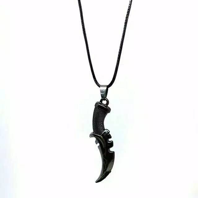 Kalung Tali Liontin PISAU COMBAT KNIFE GAUL METAL Fashion pria Wanita Gold Silver Black