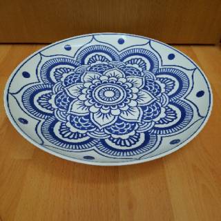 Piring Saji Keramik besar biru putih ukuran diameter 13 inch / 34,5cm