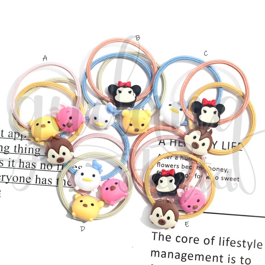 Karet Rambut Karakter Chibi Isi 3 Karet Beruang Kuning Mouse Bebek Animal Hair Tie Lucu GH 200525