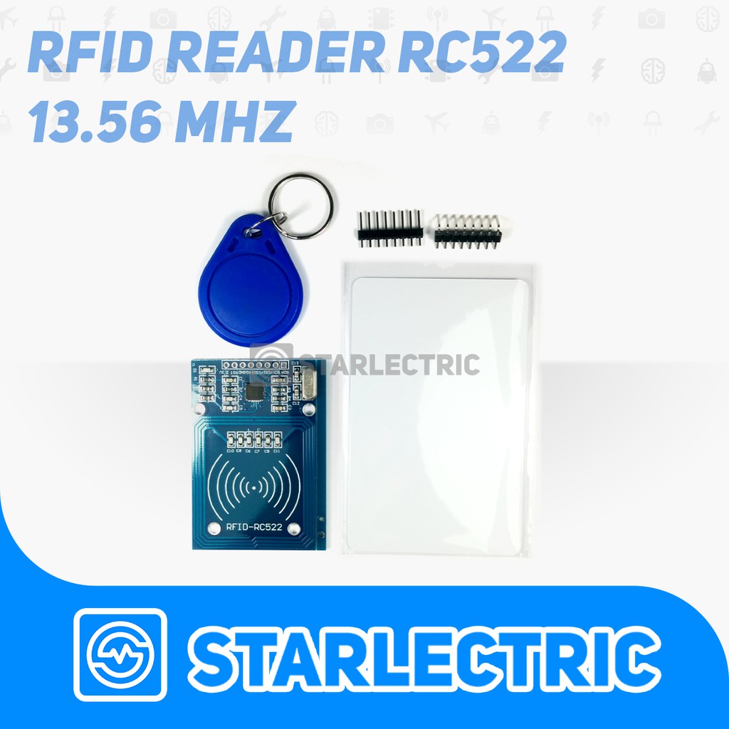 RFID Reader RC522 13.56 MHz Mifare Module + Kartu + Keychain/Tag