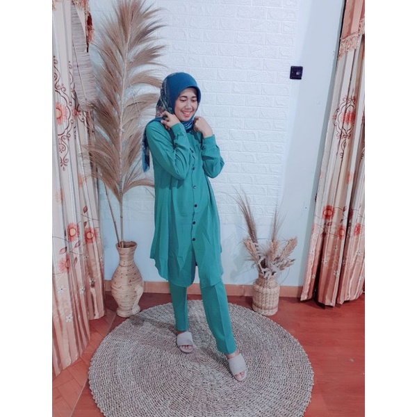 stelan celana _one set Polos  Bahan Airflow Kwalitas impor Terlaris crinkle