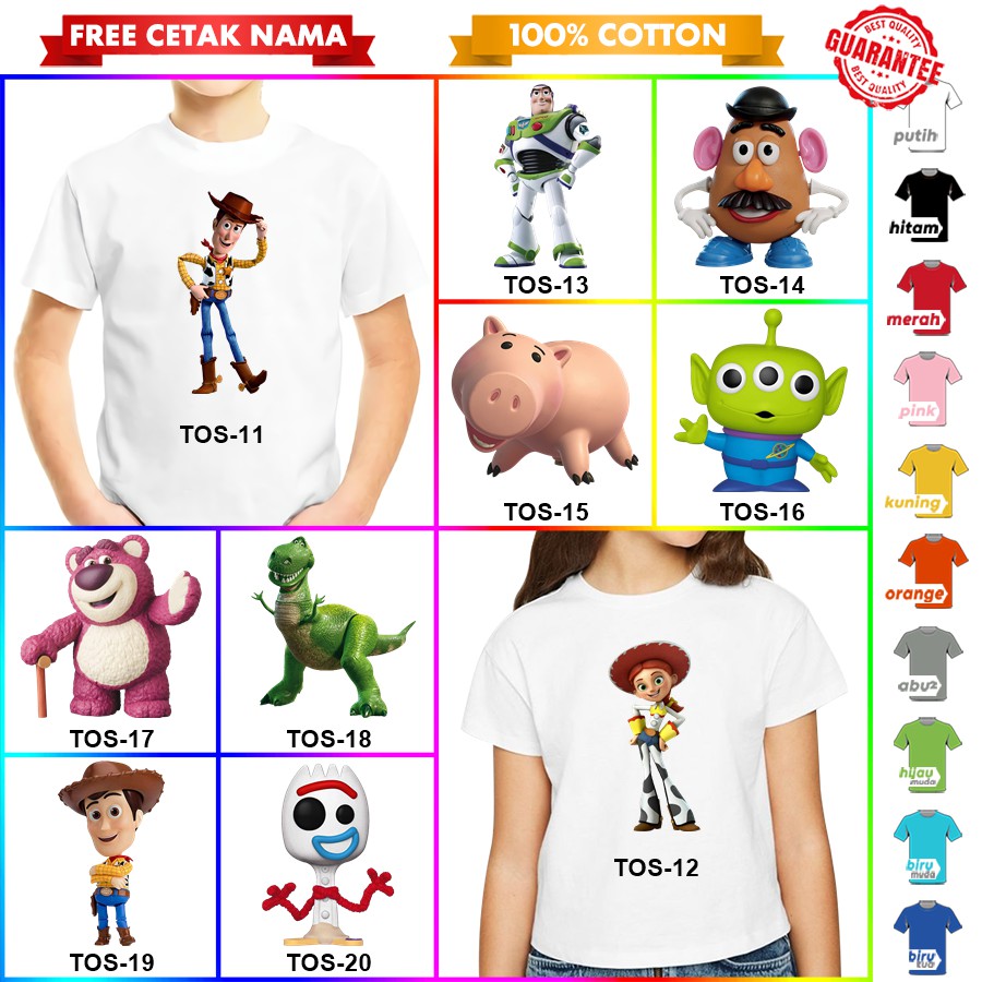 [FREE NAMA!!] Baju Kaos ANAK DAN DEWASA TOY STORY BANYAK MOTIF