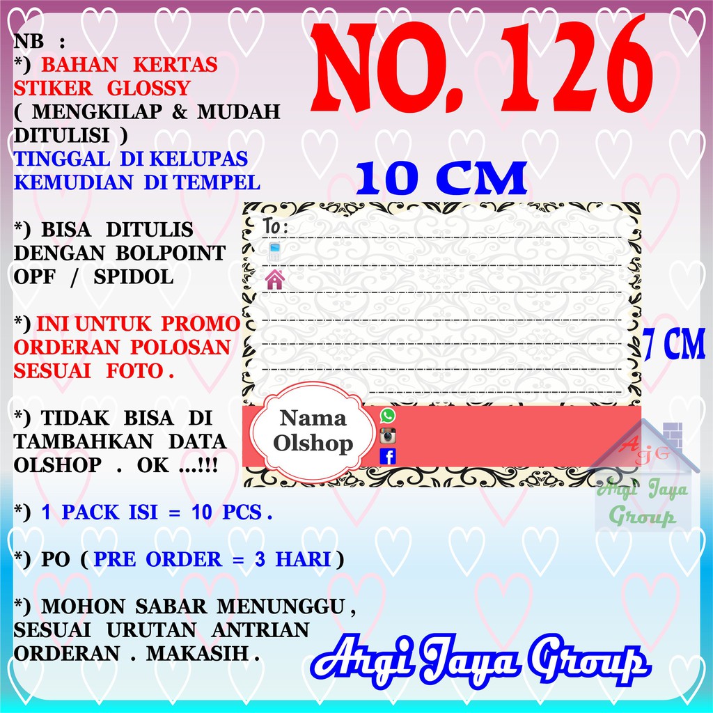 

Promo!Stiker Label Pengiriman Polosan No = 126 (10x7cm) 1 Pack = 10 Pcs