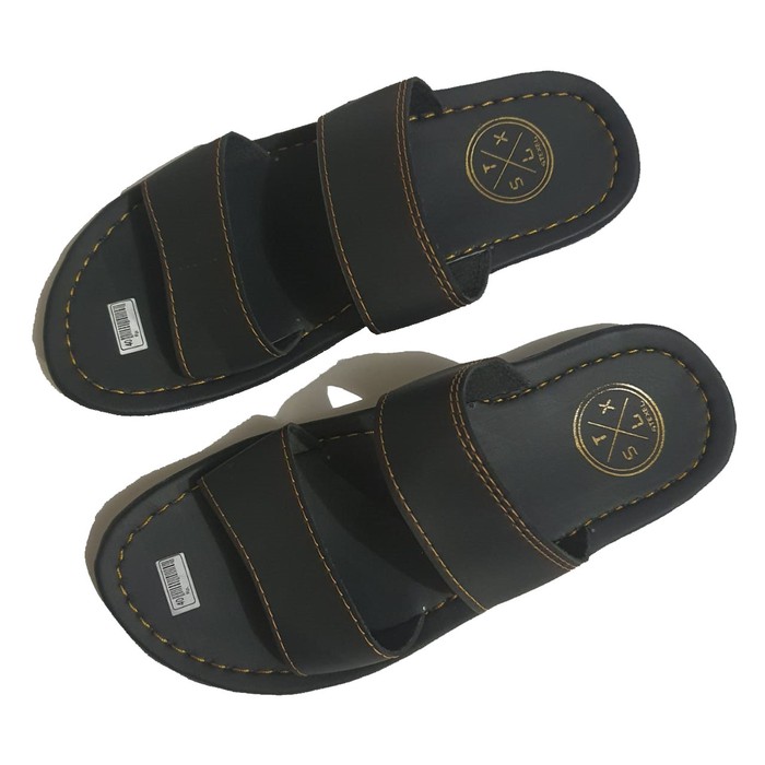 sandal pria kekinian ALVARO BLACK SANDAL CASUAL PRIA DOUBLE STRAP JAHIT TEMBUS