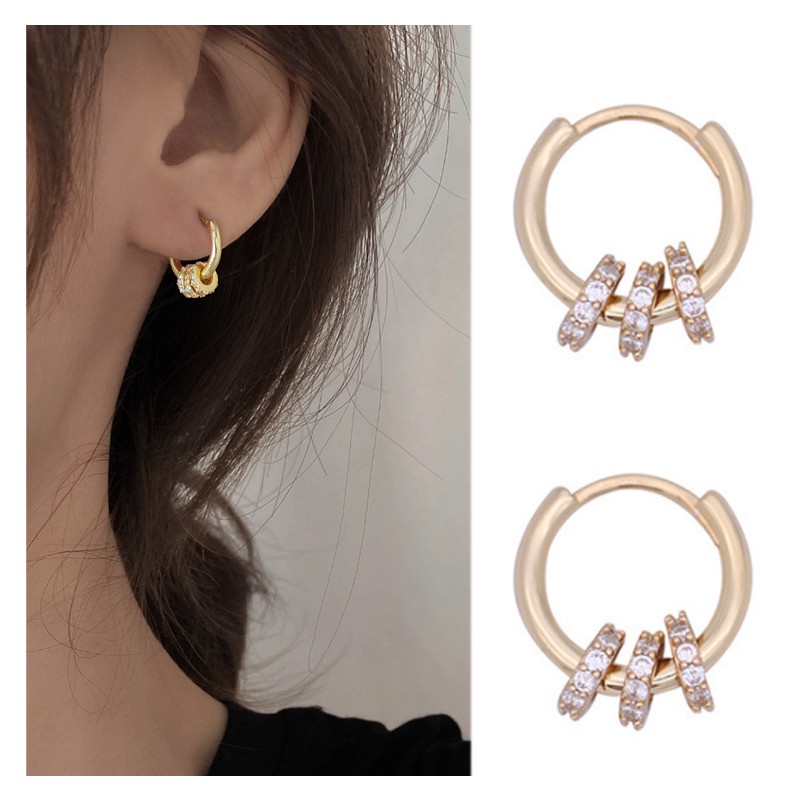 [ACKER] Anting-anting Hoop Zircon Kecil Yang Indah Anting-Anting Drop Lingkaran Emas Anting-Anting Tindik Sederhana