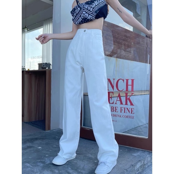 JEANS HIGHWAIST IMPORT UNFINISH CELANA PANTS WANITA CEWEK CULLOTE HW WHITE DENIM MX830