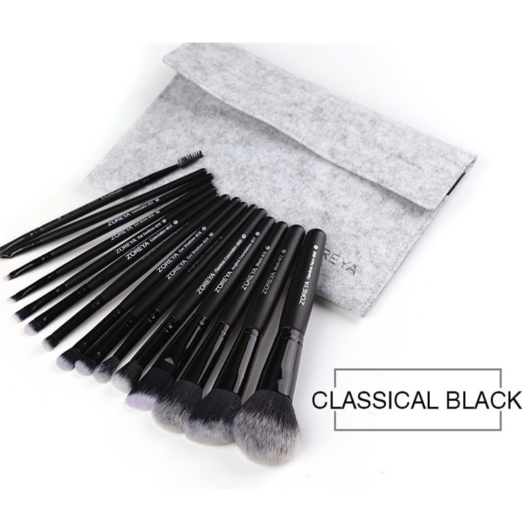 Premium Brush Make Up 15 Set dengan Pouch - ZZ15 - Black