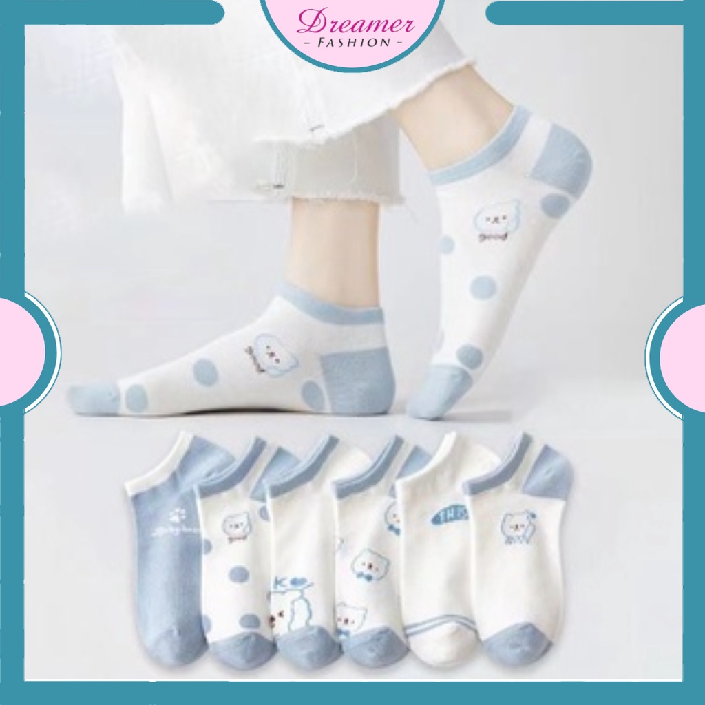 DF KK206 Kaos Kaki Wanita Motif Beruang Biru Muda Kaos Kaki Pendek Fashion Korean Unisex Semata Kaki