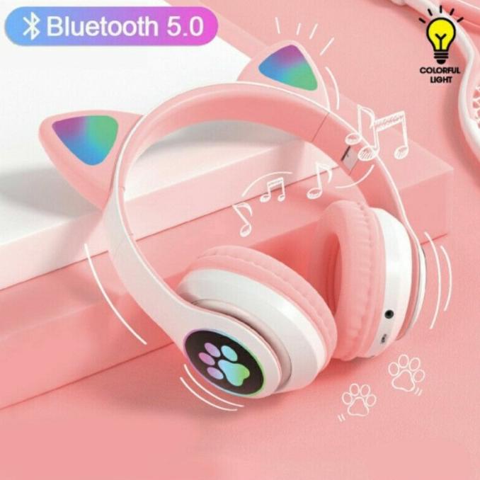 Headset Telinga Kucing Pink Lucu headphone gaming anak karakter