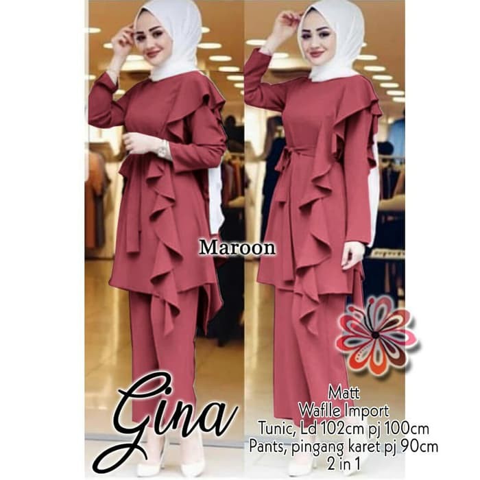 Set Gina Maroon [Gamis 0152] SGY Baju Gamis Wanita Terbaru