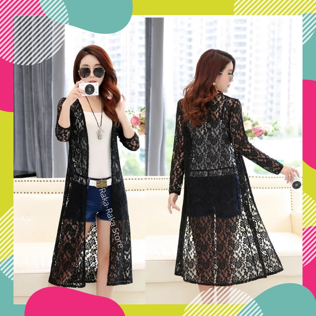 Kardigan Outerwear Wanita  Gardigan Cardigan Auter Cewek Panjang Kekinian Import Korea Bahan Brokat-3