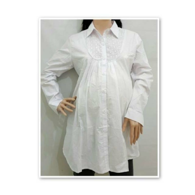 AT405 Baju Hamil Kerja Kemeja Putih Katun
