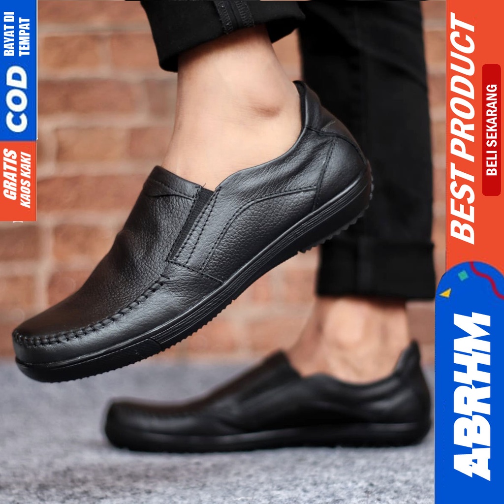 ABRHM WILD Sepatu Casual Slip On Kulit Asli Hitam