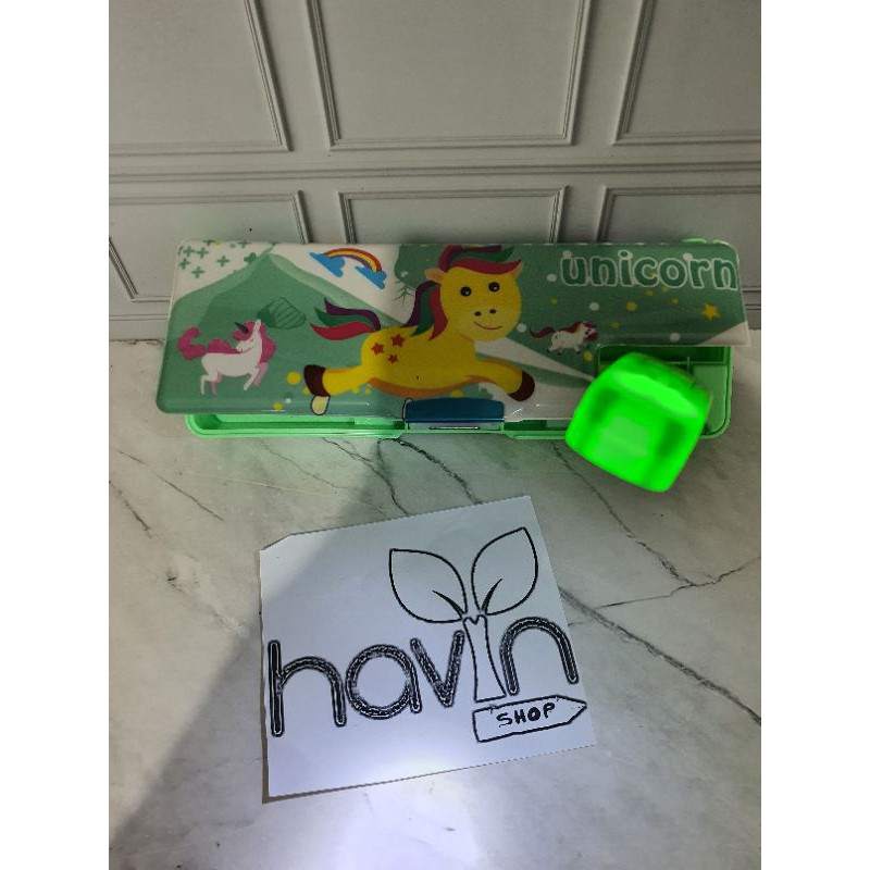 kotak pensil magnet ada LAMPU SENTER untuk membaca/PENSIL CASE LAMPU-UNICORN