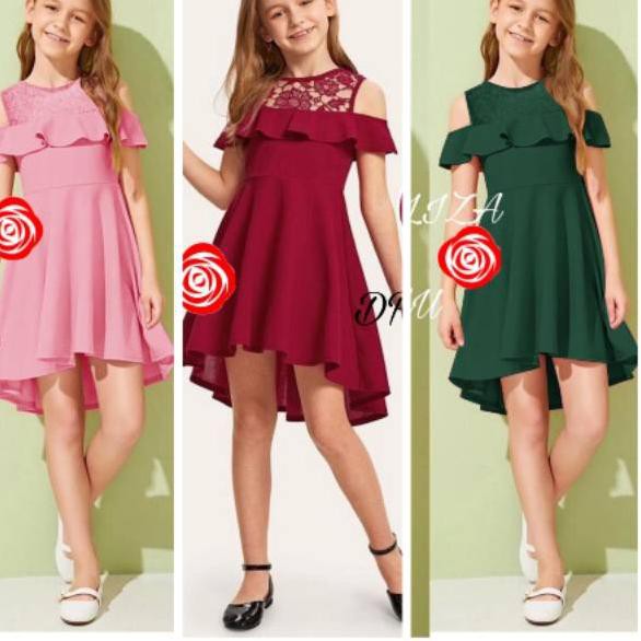 TERLARIS->> DRES ALIZA KID SF DRESS NATAL ANAK DRESS SABRINA BRUKAT ANAK TANGGUNG DRESS ANAK pesta 1