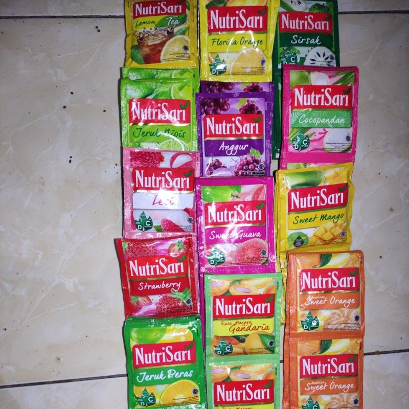 

nutrisari lemontea jeruknipis sirsak cocopandan florida orange leci anggur mangga jeruk peras