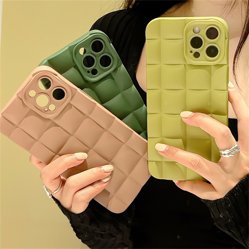 Casing Compatible for iPhone 14 13 12 11 Pro Max iPhone X Xr Xs Max iPhone 7 8 6 6s Plus iPhone 14 Plus Macaron Color Phone Case Fashion Checkered Anti-fall Soft Case Silicone Lens Protection Back Cover