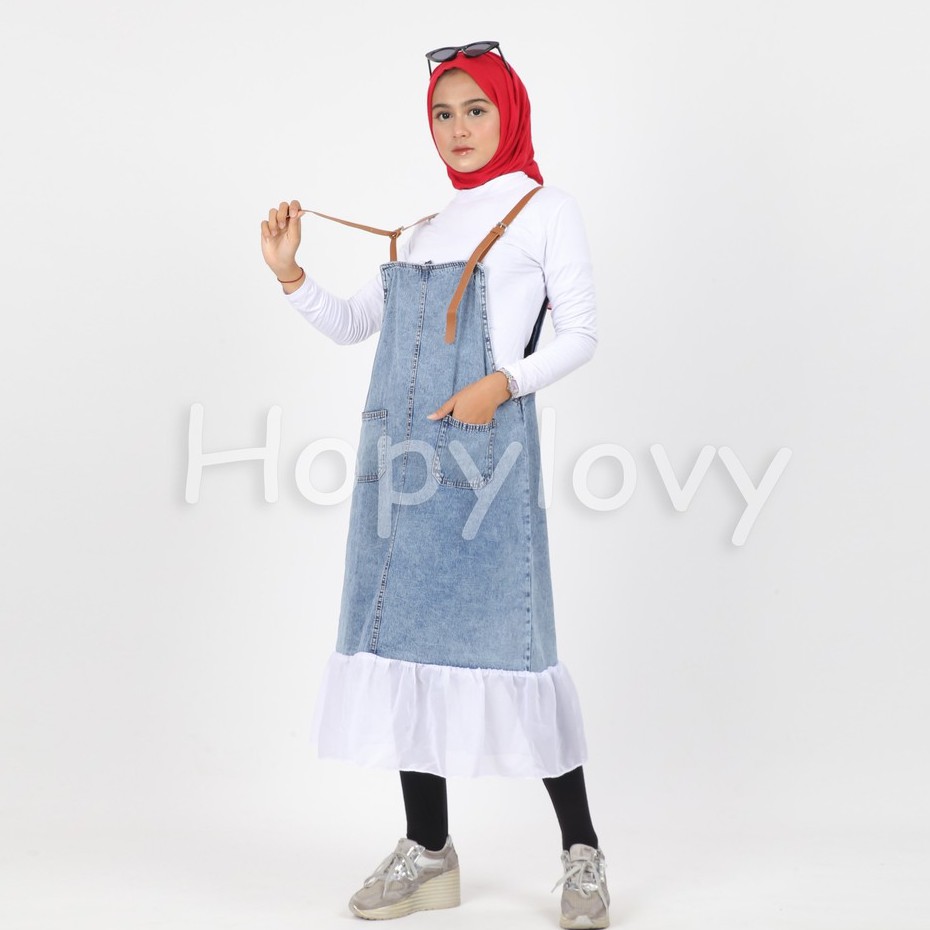 HOPYLOVY - Overall Jeans Wanita Snow Acid Kombinasi Sifon Mytha