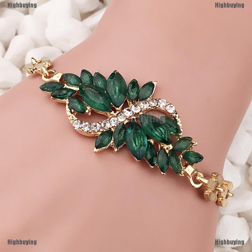 Gelang Bangles 18k Gold Bentuk Daun Batu CZ Untuk Wanita