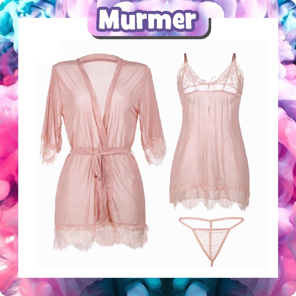 MurmerOfficial Lingerie Seksi Baju Tidur Lace Seksi Lingerie Sexy Gaun Malam Seksi Lapisan Luar + Dalam B088