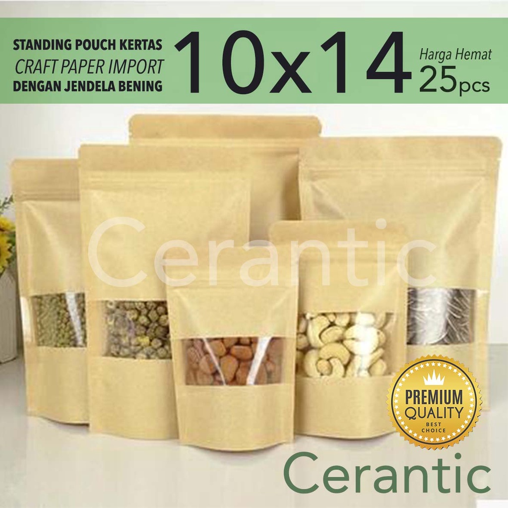 

Kemasan Kantong Kertas Paper Kraft Standing Pouch Zip 25 pcs - 10x14cm