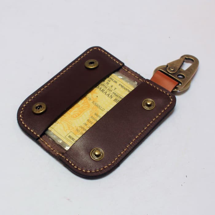 dompet stnk mobil motor model slim gantungan kunci coklat tan PHKC647