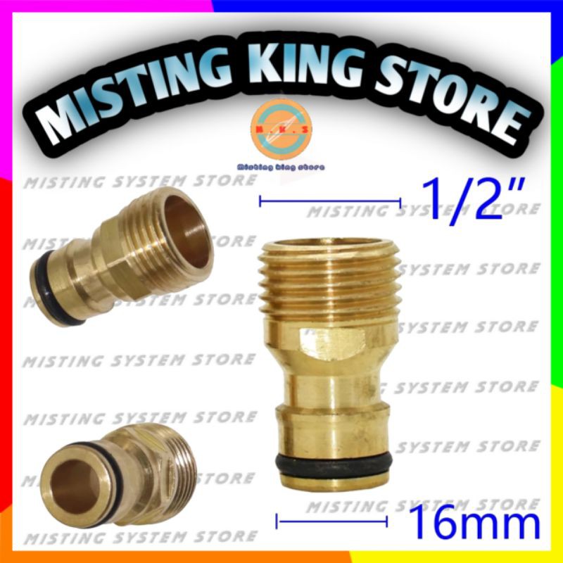 KONEKTOR TAP ADAPTER 1/2 3/4 INCH KUNINGAN DRAT LUAR MALE THREAD QUICK RELEASE SELANG 5/8 ATAU 16MM