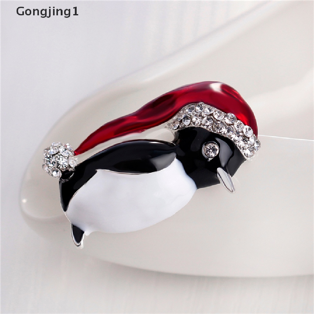 Gongjing1 1pc Bros Pin Bentuk Penguin Natal Aksen Berlian Imitasi Untuk Hadiah / Pesta