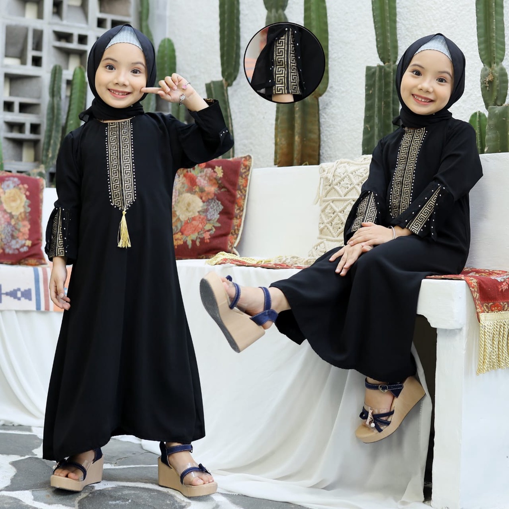 Gamis Anak Perempuan umur 11 12 tahun Abaya Anak Heidy Muslim Anak Perempuan Abaya Jetblack  Ym defa