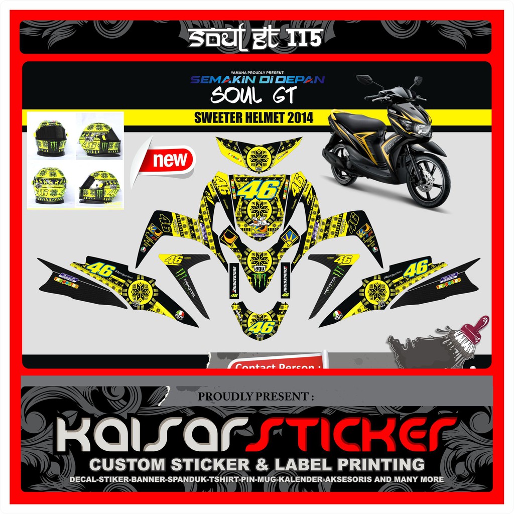 Decal Sticker Motor Full Body Stiker Yamaha Soul Gt 115 lama KUNING HELM
