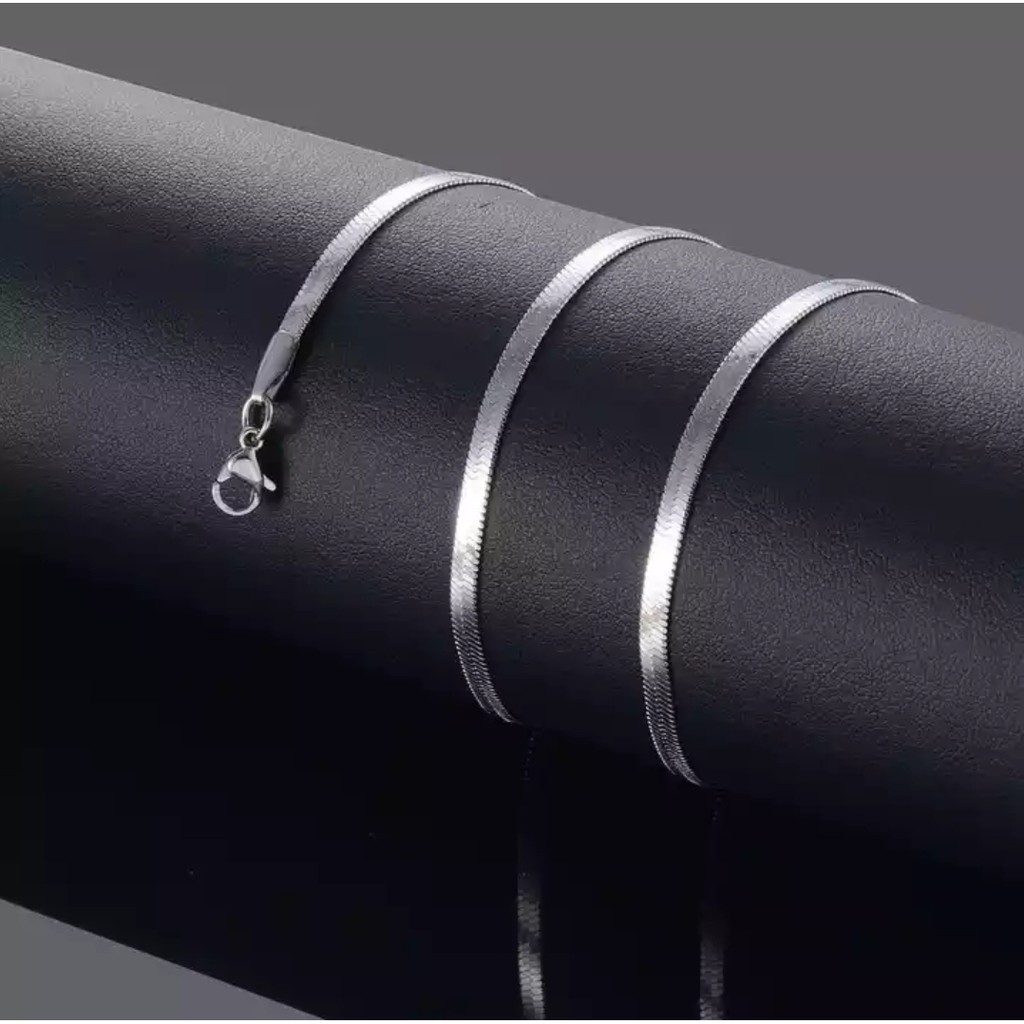 Kalung Titanium Untuk Wanita dan Pria Jenis Rantai Belut Pipih Warna Gold