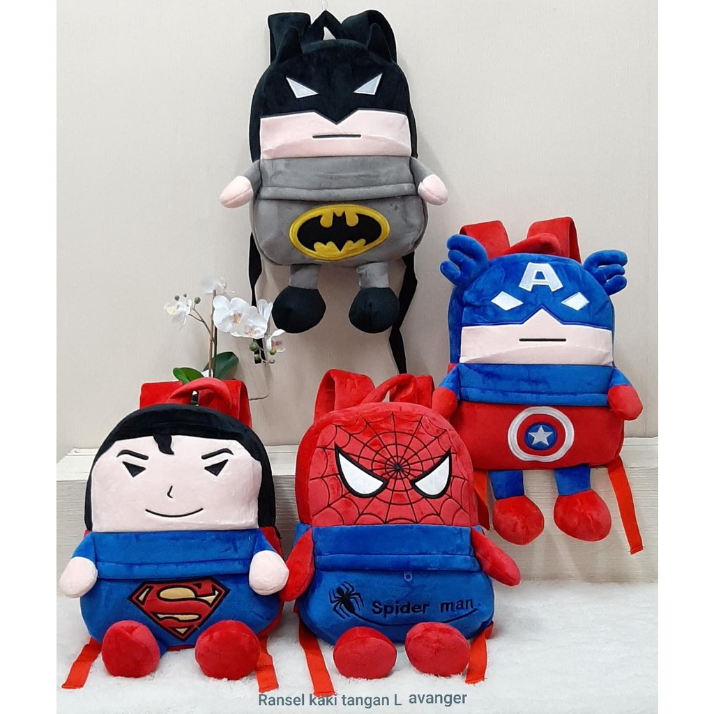 TOYSOPEDIA Tas Ransel Batman Spiderman Avenger L Kaki Tangan/Backpack Anak TK SD/ Superman Ironman