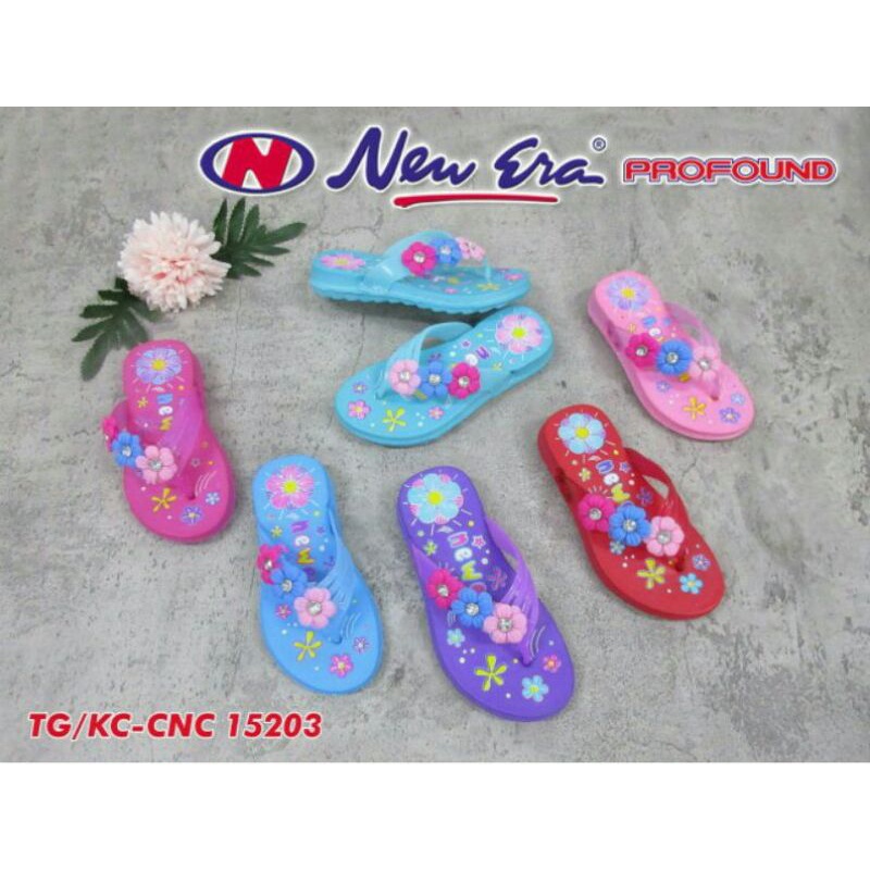SANDAL ANAK PEREMPUAN NEW ERA MOTIF BUNGA SIZE 30-35 | SANDAL JEPIT ANAK | SANDAL NEW ERA | TG15203 