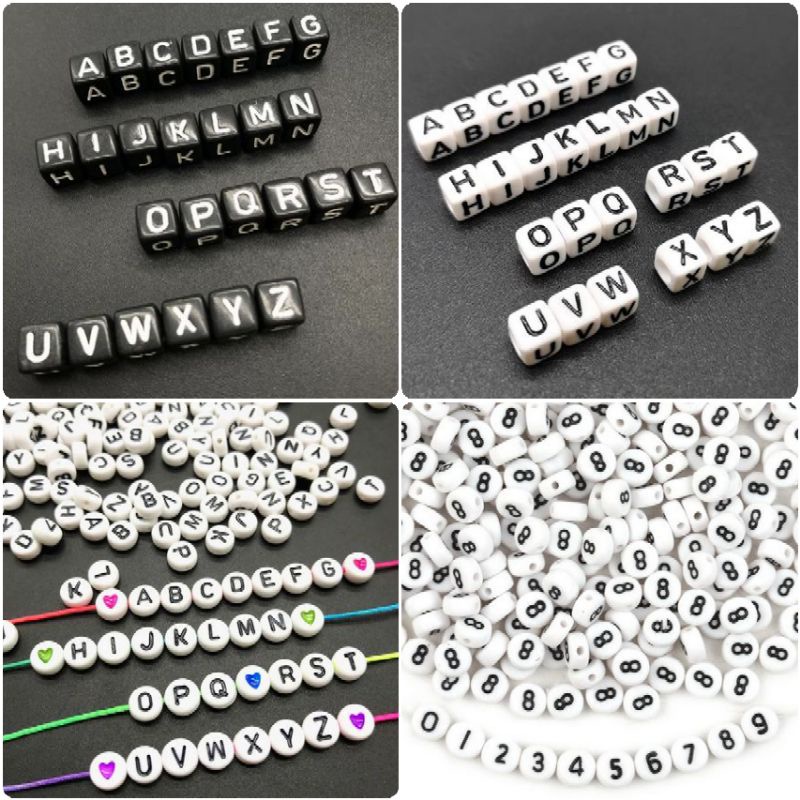 ~ Pilih Huruf ~ Mote Manik Dadu Kotak dan Pipih Bulat Alfabet Angka