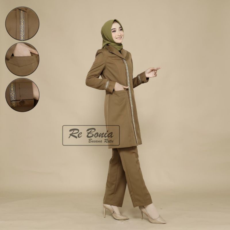seragam re Bonia kheki tua/ seragam PNS kheki tua/ setelan kheki tua celana/ baju ASN kheki tua wani
