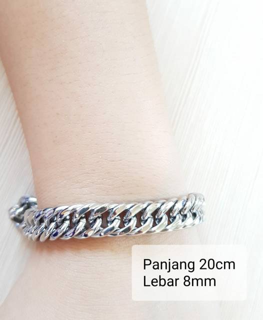 Gelang Rantai Titanium Silver Black Gold Titanium impor Antikarat Fashion Pria Wanita gelang rantai padat tebal 8mm 10mm