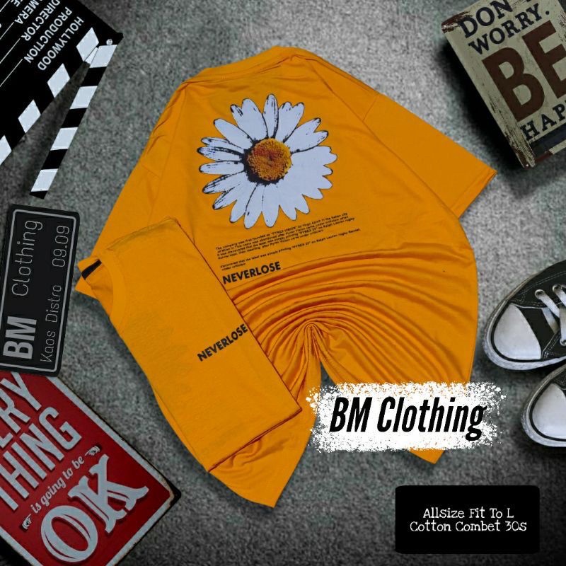BAJU KAOS T SHIRT DISTRO NEVERLOSE SUN FLOWER KUNING PRIA WANITA UNISEX PREMIUM ORIGINAL