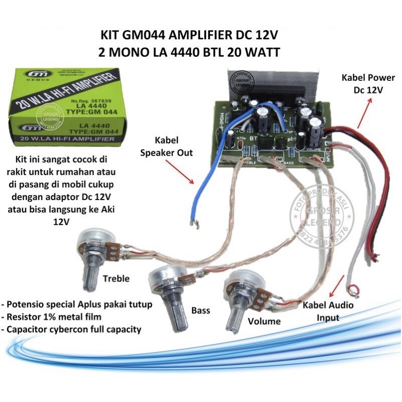 Kit amplifier DC 12V 2 mono 20W GM 044