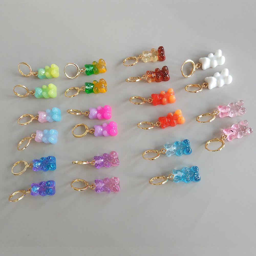 Lily Bear Anting Wanita Warna-Warni Jelly Beruang Lucu Permen Telinga Stud Menjuntai Earrings