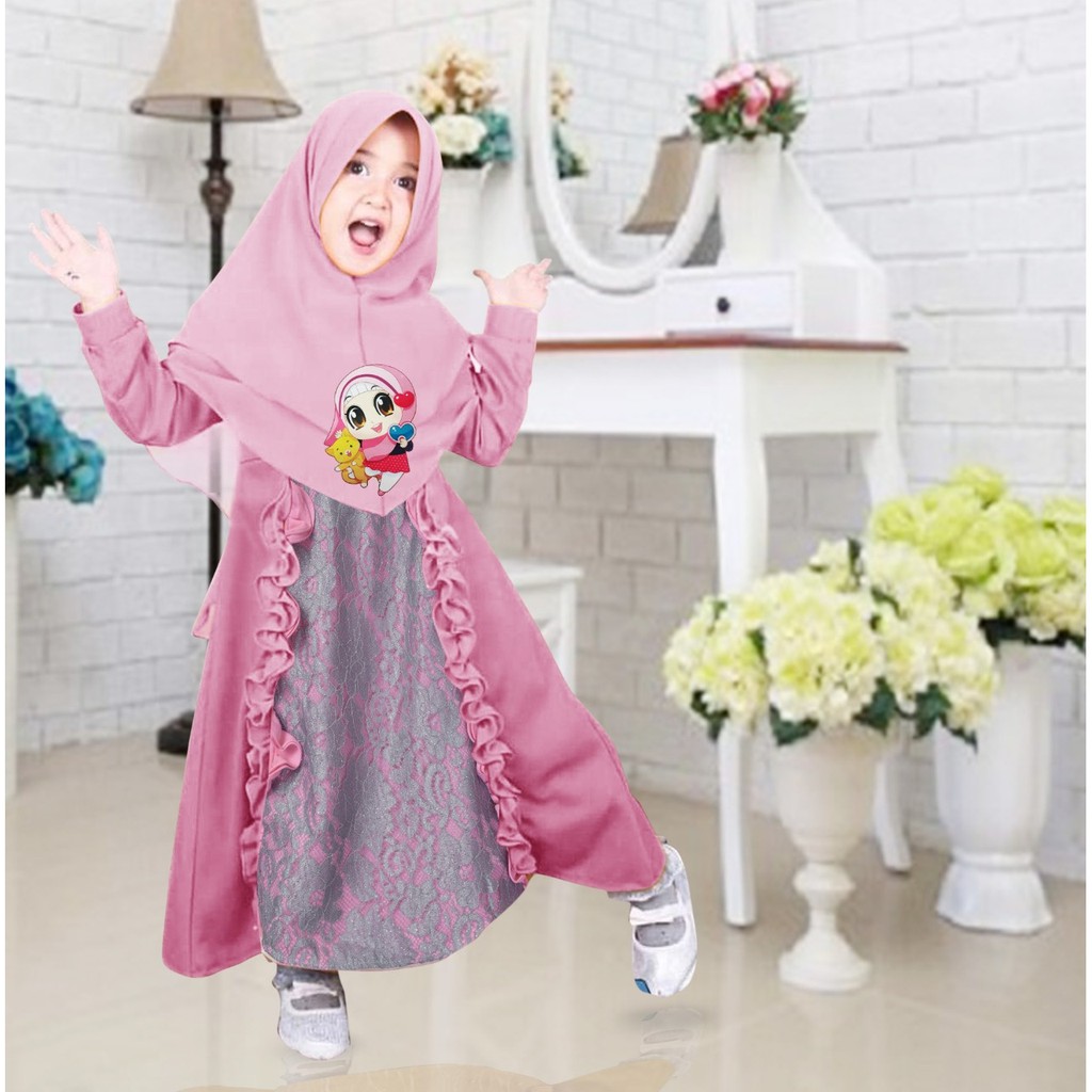 HOPYLOVY - Gamis Brukat anak lampu LED Shafiya Kids