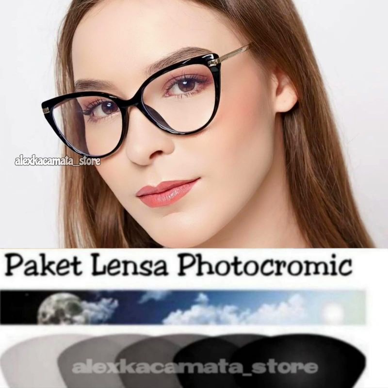 KACAMATA MINUS WANITA SS CAT EYE FRAME 9013 KACAMATA PHOTOCROMIC ANTI RADIASI