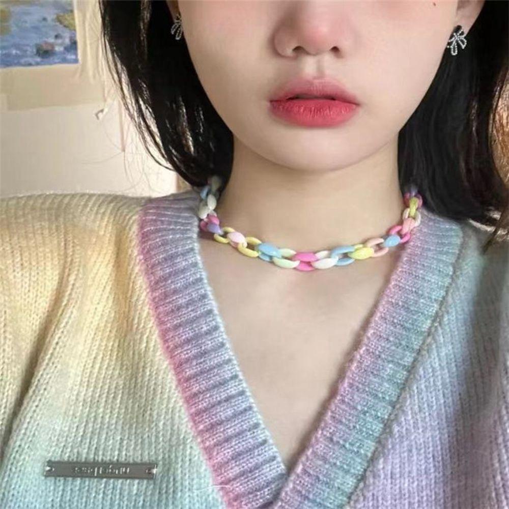 Agustina Bohemian Kalung Gaya Korea Kalung Sahabat Mutiara Sederhana Rantai Klavikula Gaya Etnik Musim Panas Manik-Manik Warna-Warni Kalung Manik Padi