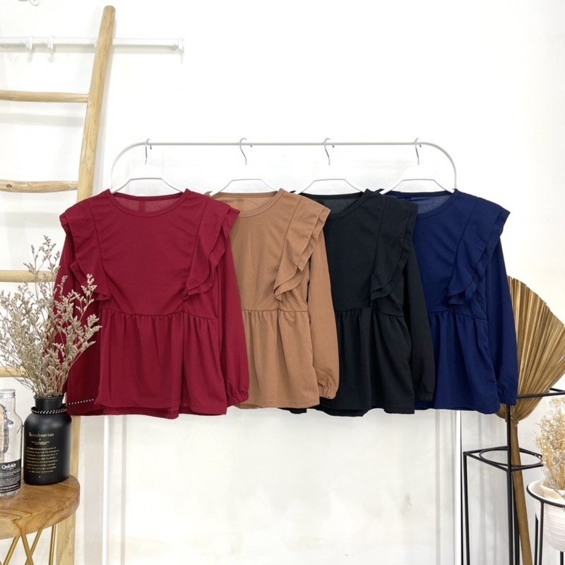 Atasan blouse ruffle rempel bahan voxy merk cocobee (kode 817)