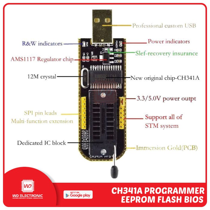 CH341 CH341A PROGRAMMER EEPROM FLASH BIOS FOR 93Cxx 25Cxx 24Cxx