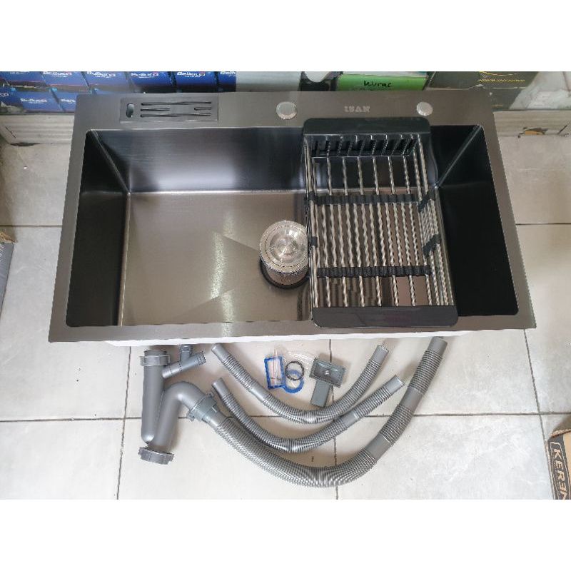 KITCHEN SINK BLACK HITAM / BAK CUCI PIRING STAINLESS 304 BLACK HITAM 60cm / 80cm TEBAL 3MM