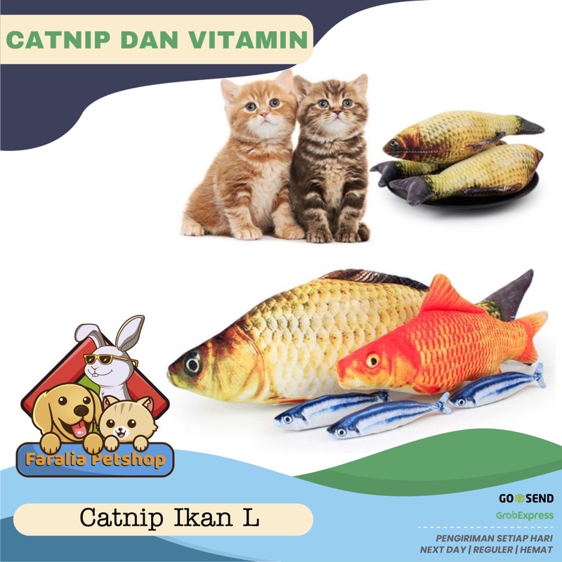 Mainan Kucing Anjing Catnip mint Boneka Ikan Lucu Size L 40cm With dengan Zipper Cat Nip