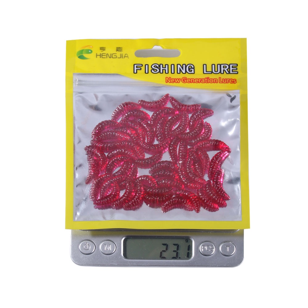 Hengjia 50 Pcs / Kantong silicone Worm Bait Umpan Pancing Soft Bait Bentuk Cacing Imitasi Ukuran 2cm 0.45g fishing Lures