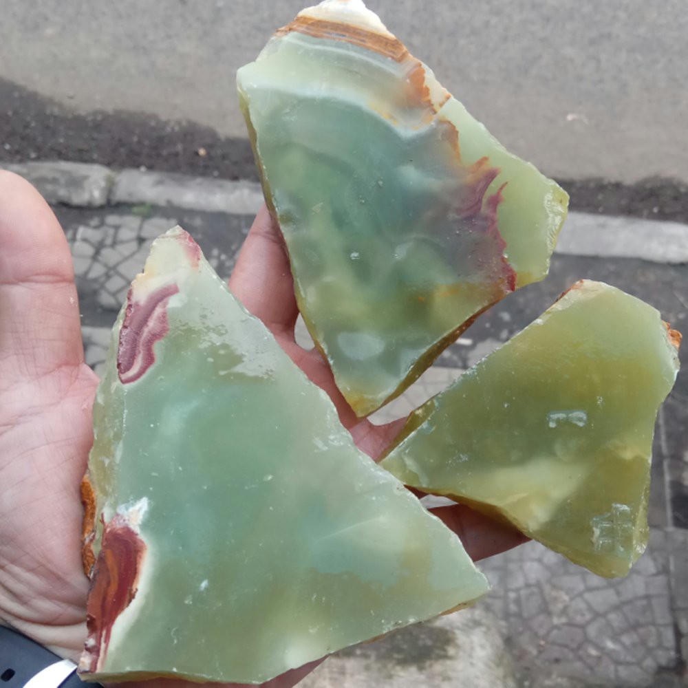 BAHAN ROUGH NATURAL GREEN MELON AGATE CHALCEDONY MANTAP HARGA TERMURAH